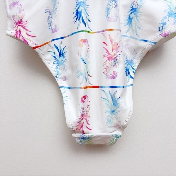 Chubbies White Multi Watercolor Pineapple Print One Piece Swimsuit Small - Picture 6 of 8